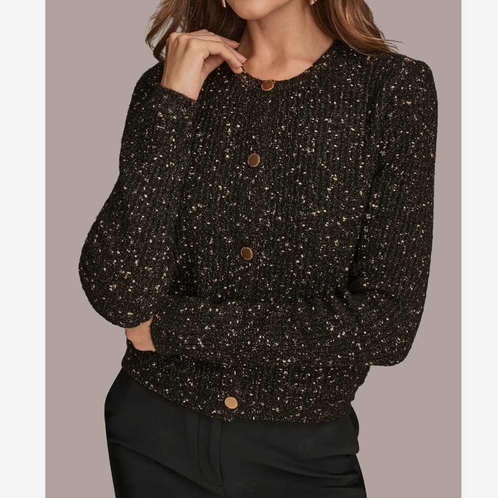 Like New Donna Karan Black and Gold Speckled Cardigan, XL